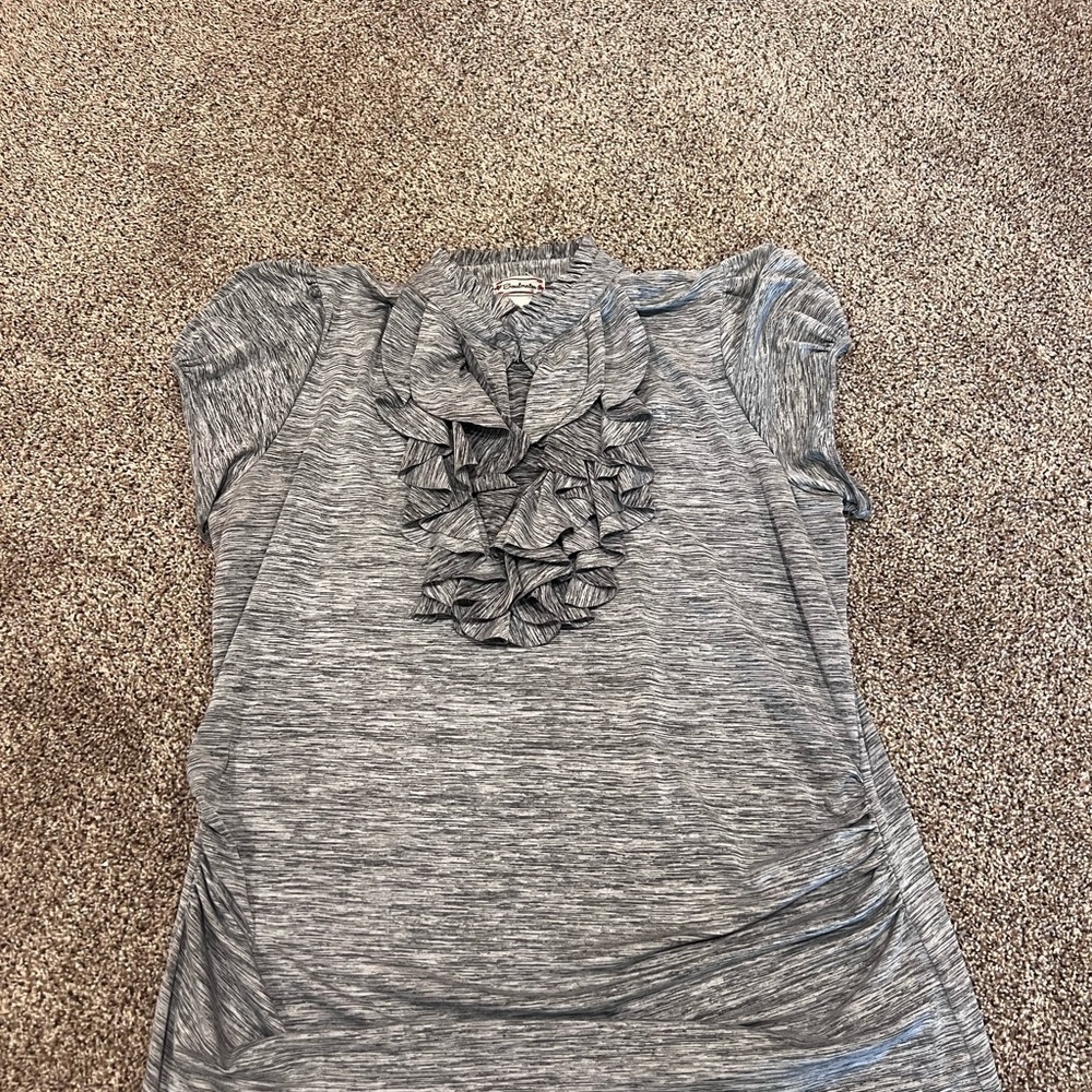 Soulmates Gray Ruffled Cap Sleeve Blouse
